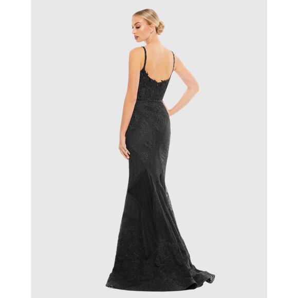 NWT Mac Duggal Embroidered Sleeveless Plunge Neck Trumpet Gown Sz 8 - Picture 3 of 3